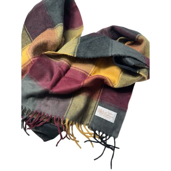 Vintage 90s Vintage 100% Cashmere Plaid Fringe Made In England Scarf - Picture 2 of 4